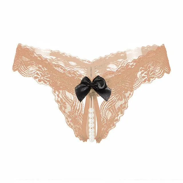 T-BOO Women Thongs And G Strings With Pearls Tangas Women Sexy Panties Sexy Underwear Lace Bow Briefs Erotic Transparent Panties