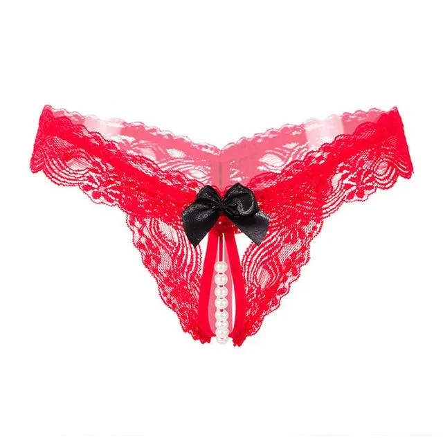 T-BOO Women Thongs And G Strings With Pearls Tangas Women Sexy Panties Sexy Underwear Lace Bow Briefs Erotic Transparent Panties