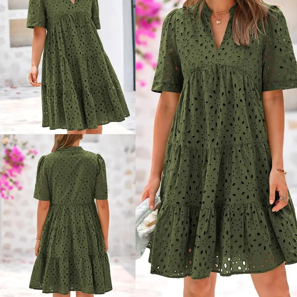 The Beauty North Eyelet Dress, Casual Eyelets Lace Dress for Women, Spring Eyelet Dresses for Women 2025