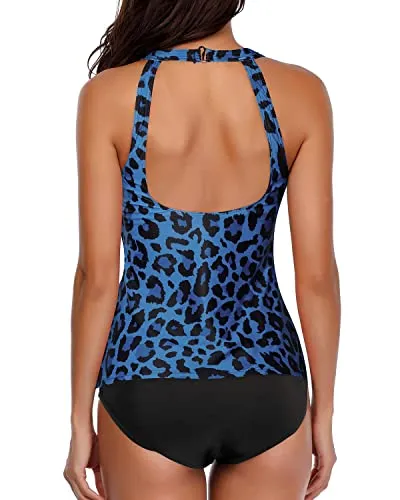 Two Piece High Neck Tankini Swimsuits for Women Tummy Control Vintage Bathing Suits