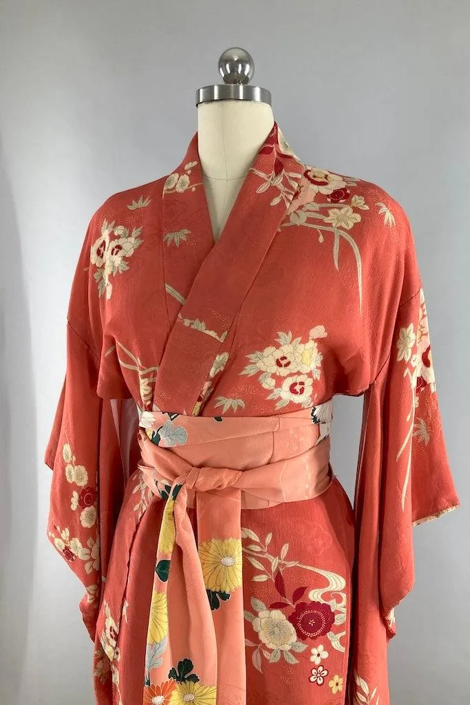 Vintage 1920s Terra Cotta Silk Kimono