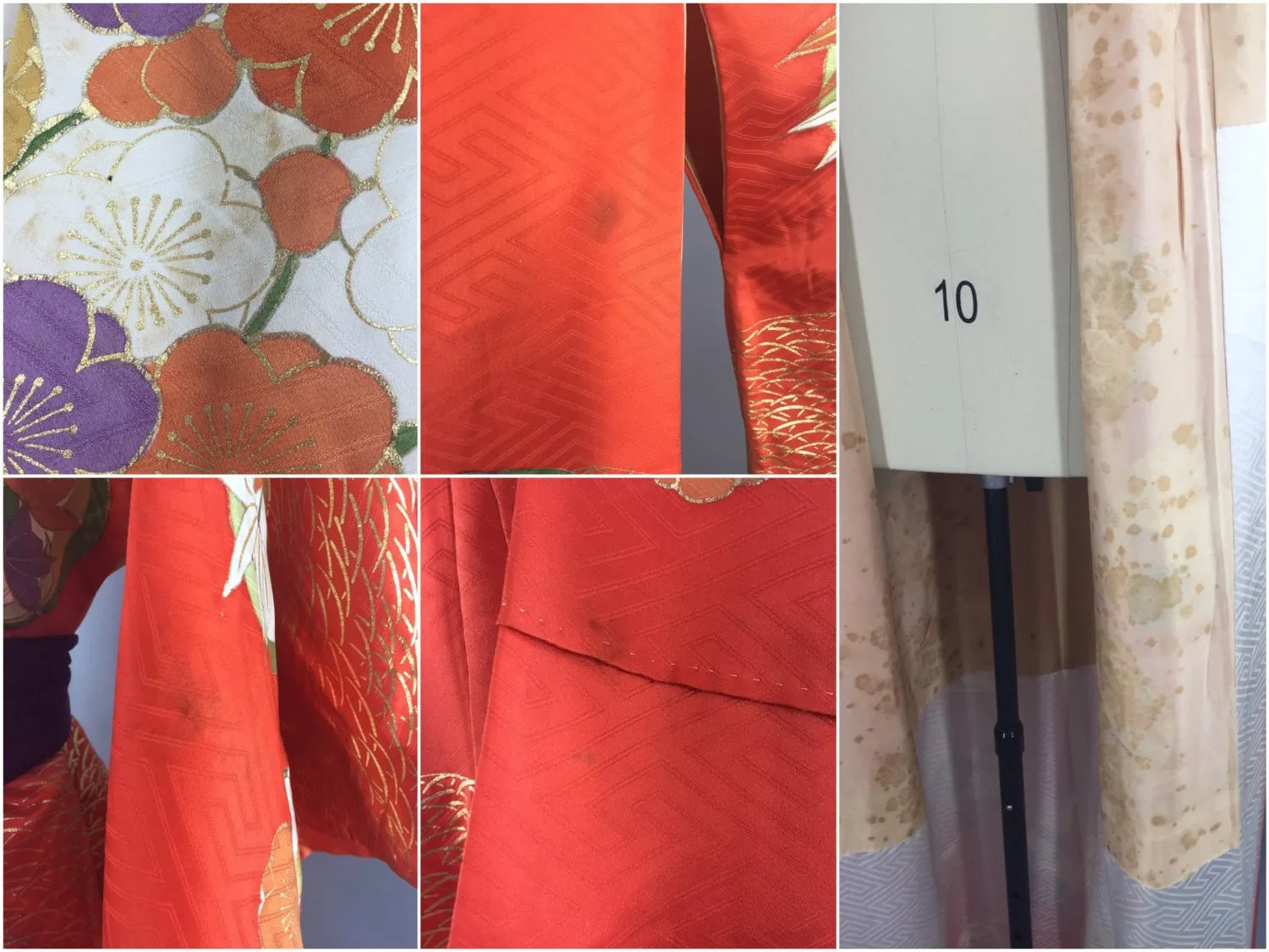 Vintage 1960s Silk Kimono Robe Art Deco Orange Floral