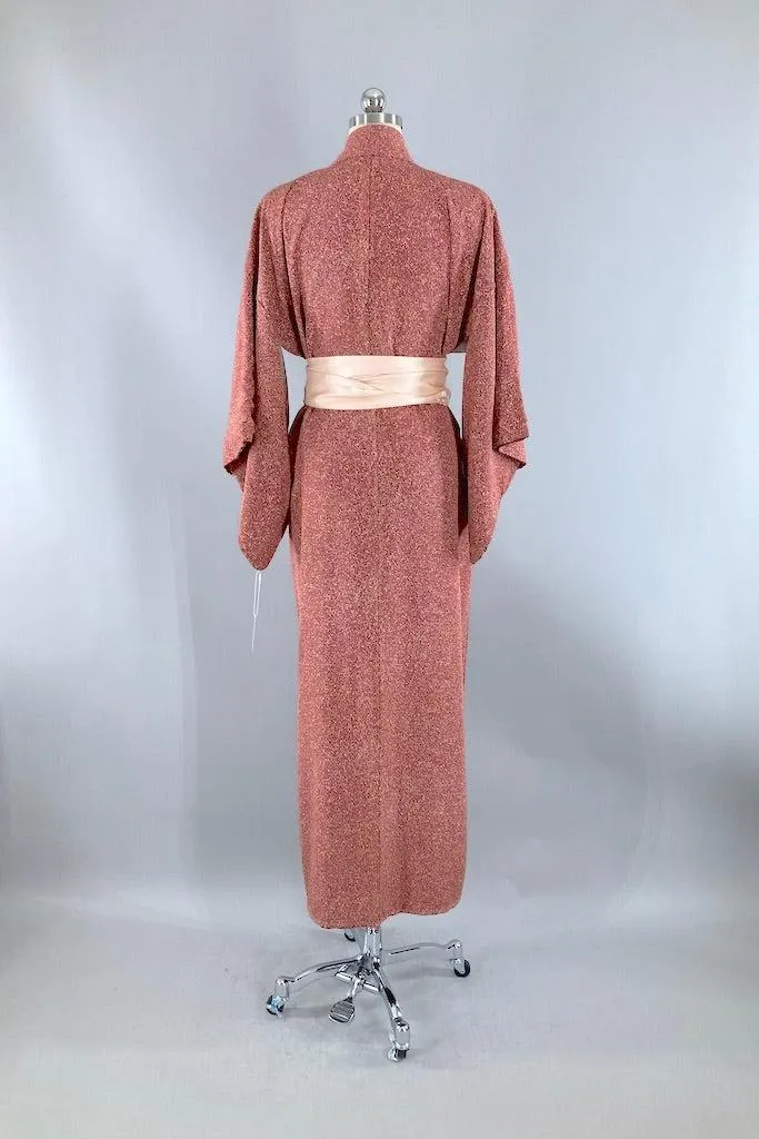 Vintage Mauve Speckled Print Silk Kimono