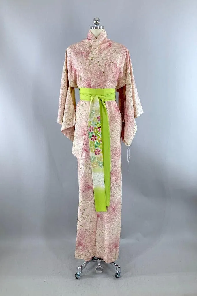 Vintage Pink Chrysanthemum Silk Kimono