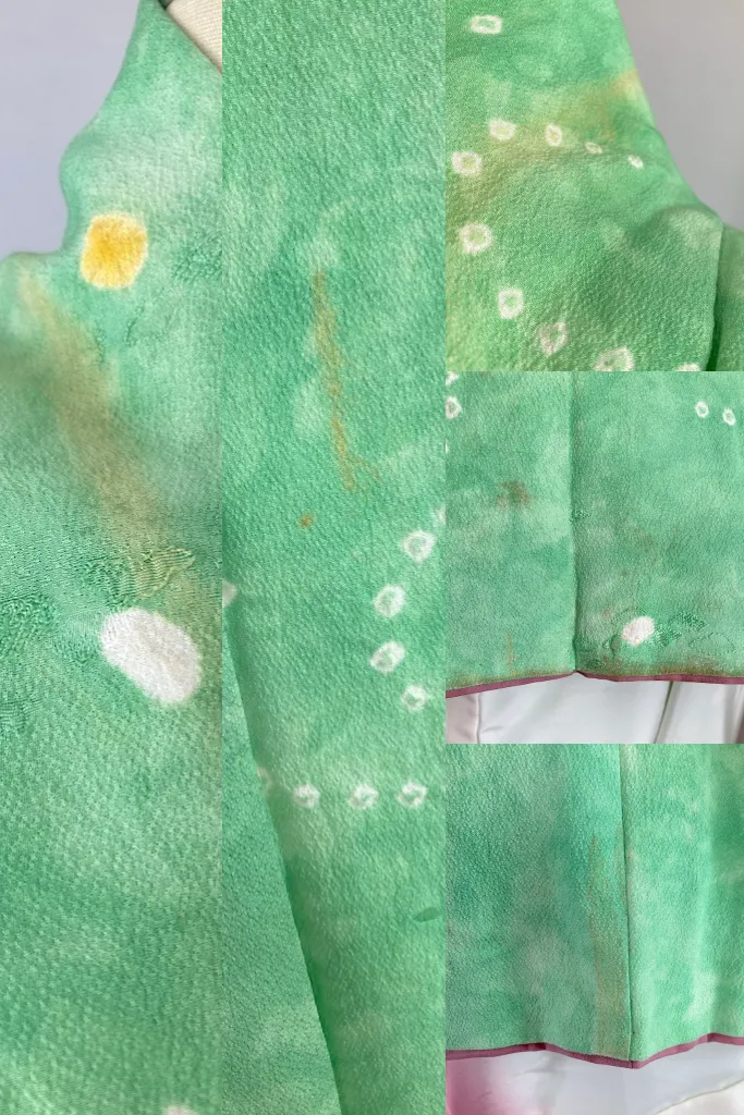 Vintage Sea Green Shibori Silk Kimono