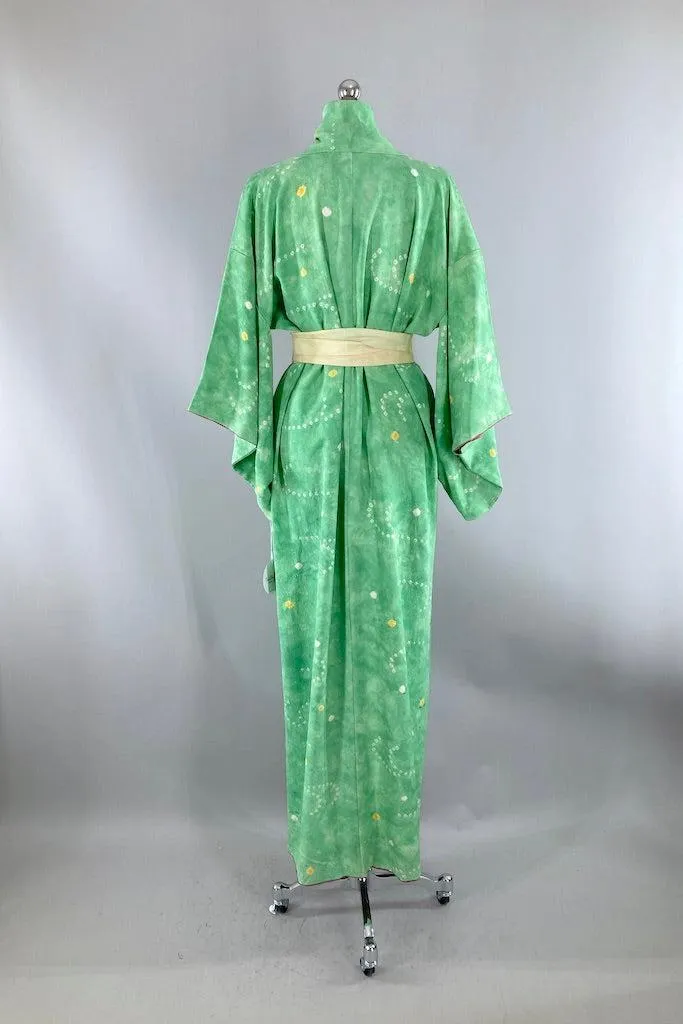 Vintage Sea Green Shibori Silk Kimono