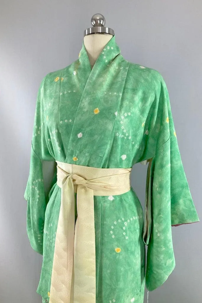 Vintage Sea Green Shibori Silk Kimono