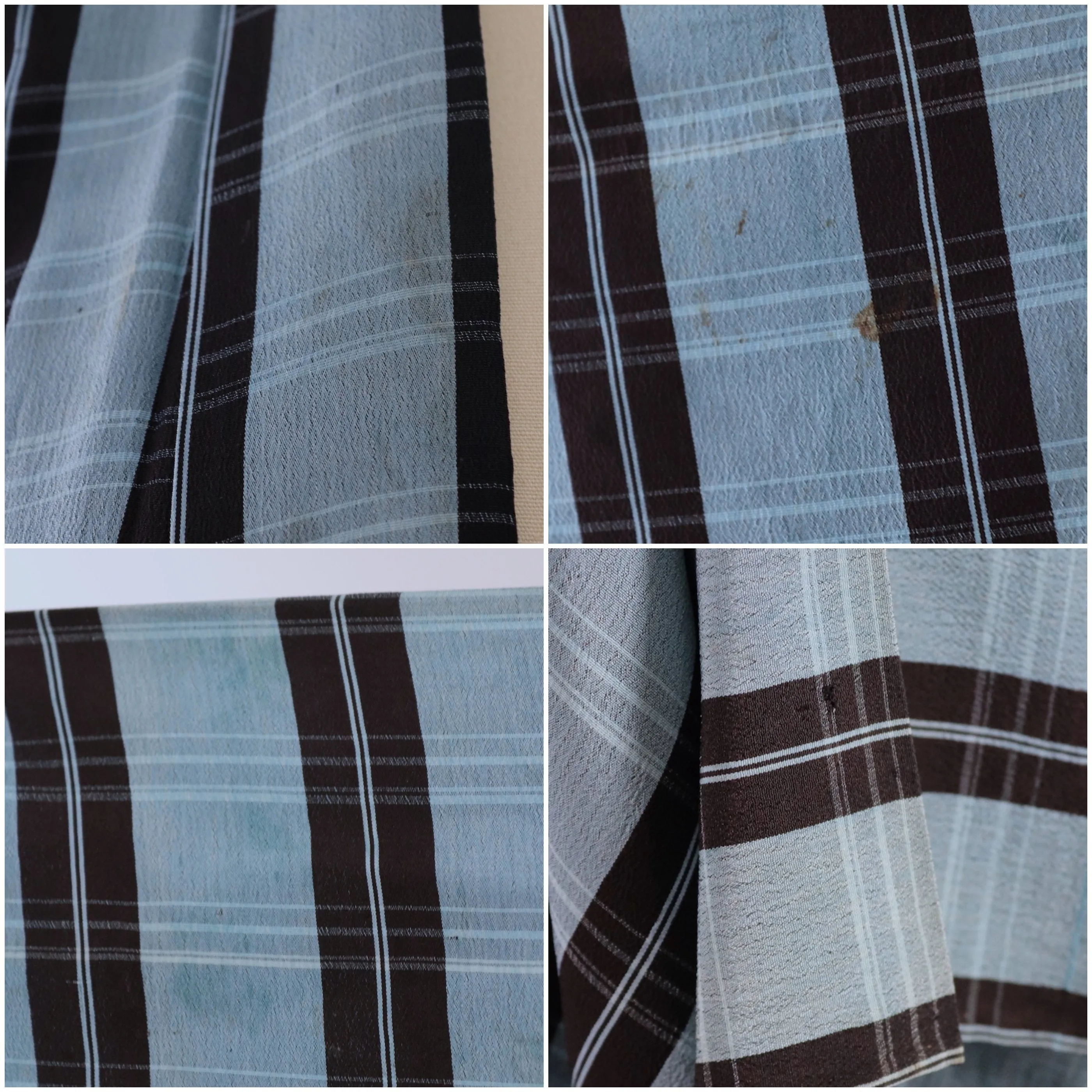 Vintage Silk Kimono Robe / Blue & Black Plaid