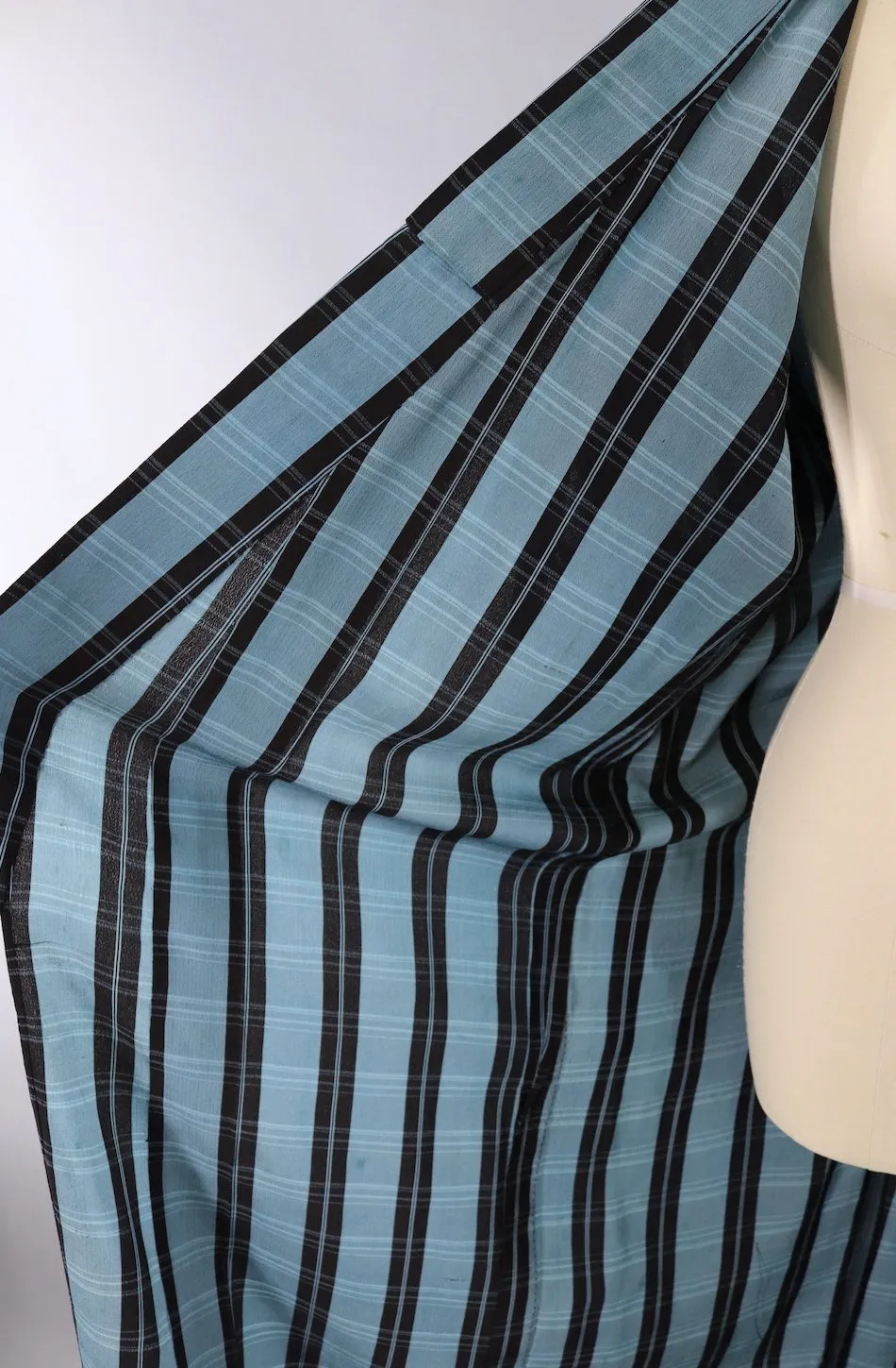 Vintage Silk Kimono Robe / Blue & Black Plaid