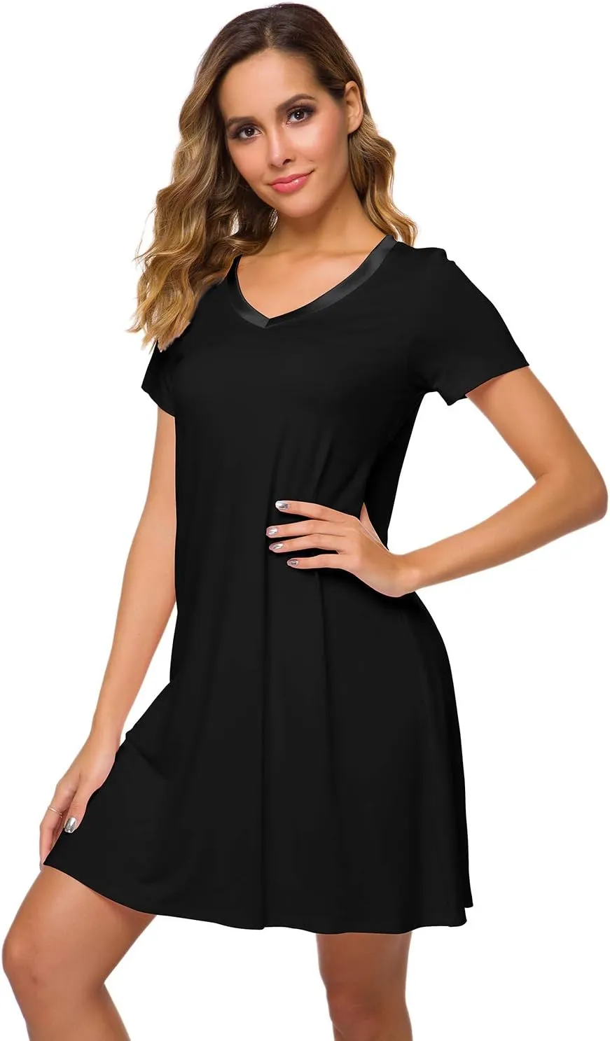 WiWi Loose Comfy Nightgowns for Women Soft Short Sleeve Night Shirt Lightweight Plus Size Sleepwear S-4X