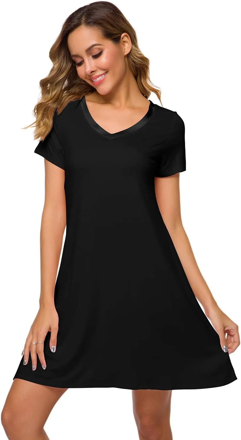 WiWi Loose Comfy Nightgowns for Women Soft Short Sleeve Night Shirt Lightweight Plus Size Sleepwear S-4X