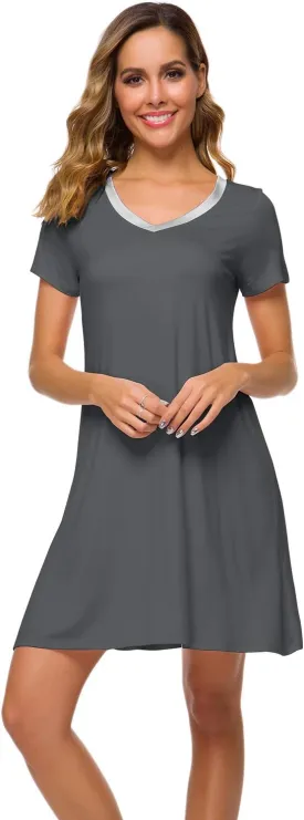 WiWi Loose Comfy Nightgowns for Women Soft Short Sleeve Night Shirt Lightweight Plus Size Sleepwear S-4X