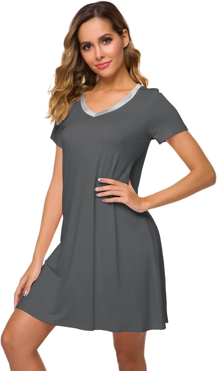 WiWi Loose Comfy Nightgowns for Women Soft Short Sleeve Night Shirt Lightweight Plus Size Sleepwear S-4X