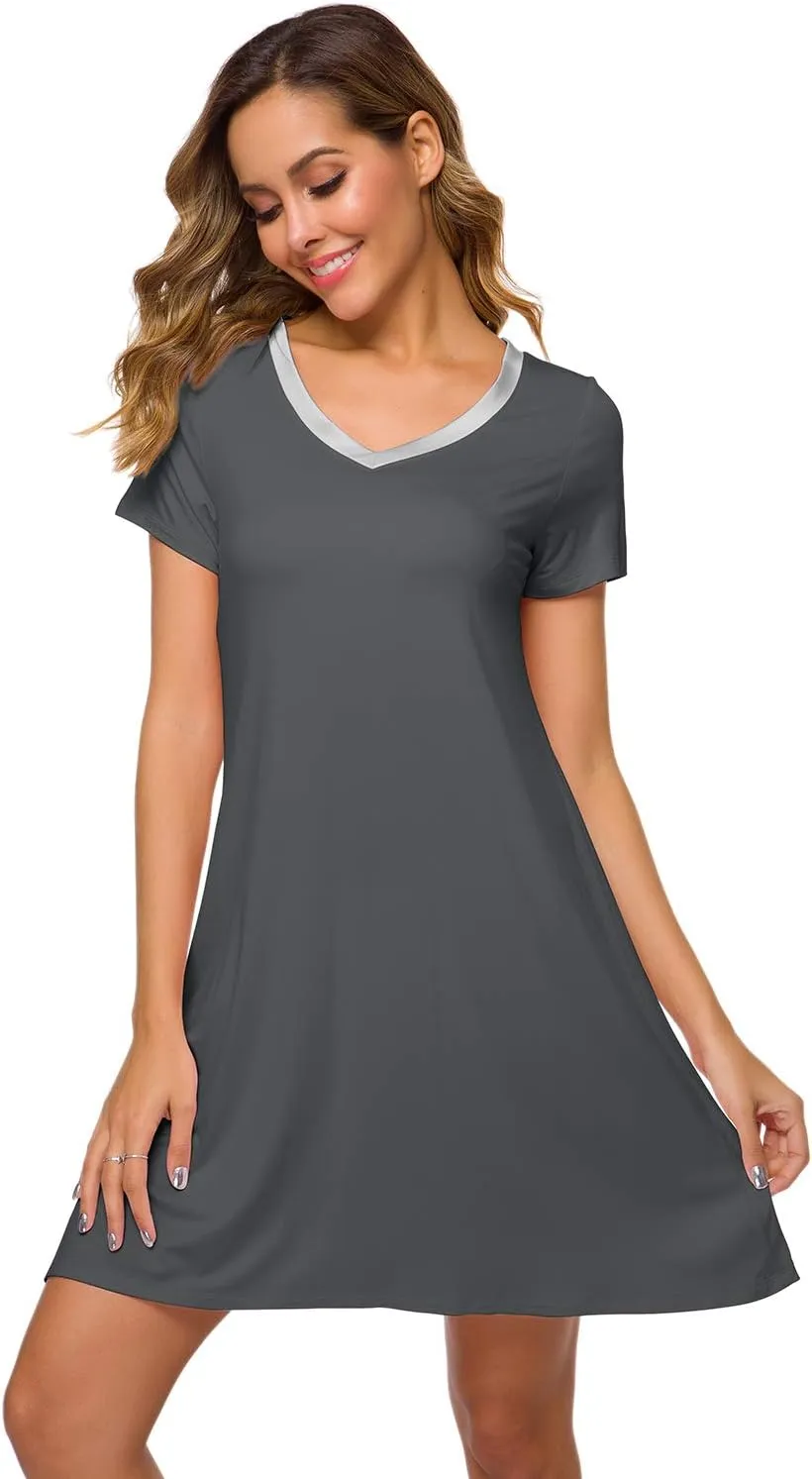 WiWi Loose Comfy Nightgowns for Women Soft Short Sleeve Night Shirt Lightweight Plus Size Sleepwear S-4X