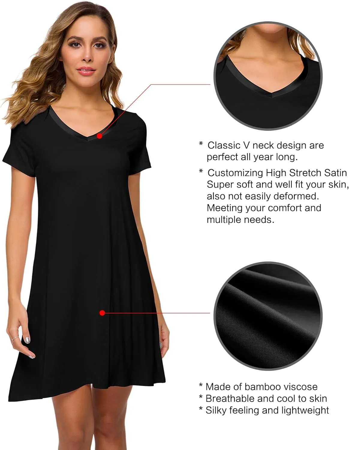 WiWi Loose Comfy Nightgowns for Women Soft Short Sleeve Night Shirt Lightweight Plus Size Sleepwear S-4X