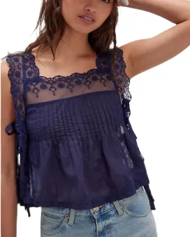 Women Lace Trim Tie Side Vest Tops Y2K Cute Sleeveless Square Neck Floral Embroidered Crop Tank Tops
