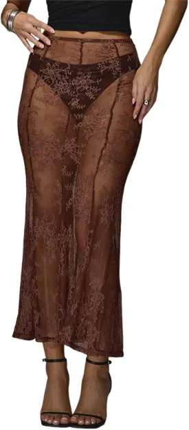 Women Sexy Lace Long Skirt Sheer Mesh Bodycon Maxi Skirts Elegant Summer Beach Coverups
