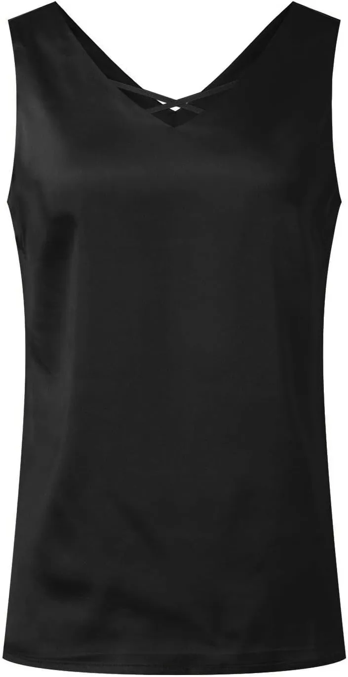 Women Silk Satin V Neck Tank Top Casual Summer Cami Sleeveless Baggy Camisole Blouse Elegant Formal Dressy Tank Shirt