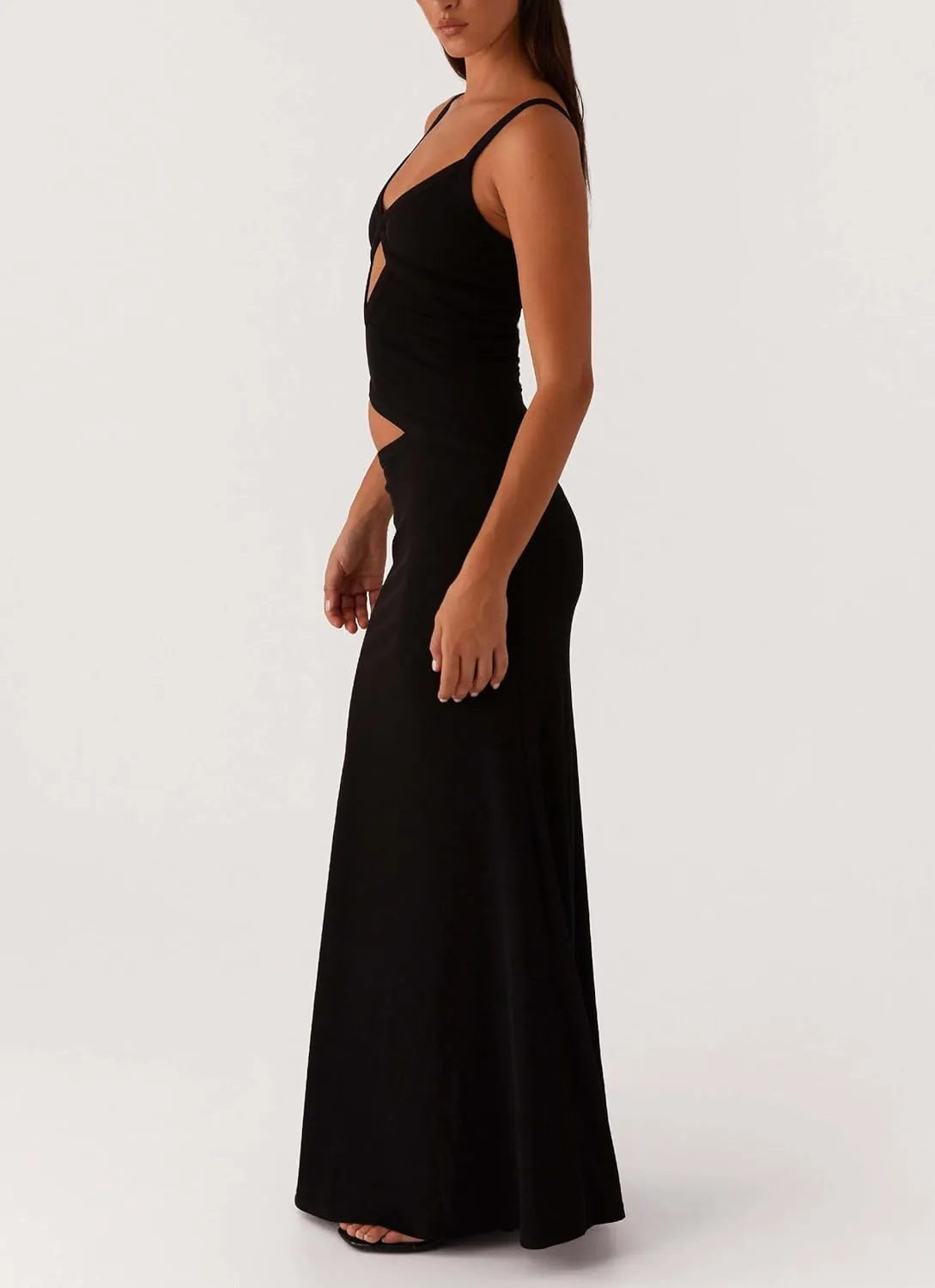 Womens Elegant Spaghetti Strap Maxi Dress Backless Cut Out Bodycon Summer Cami Dress Sexy Formal Cocktail Dresses