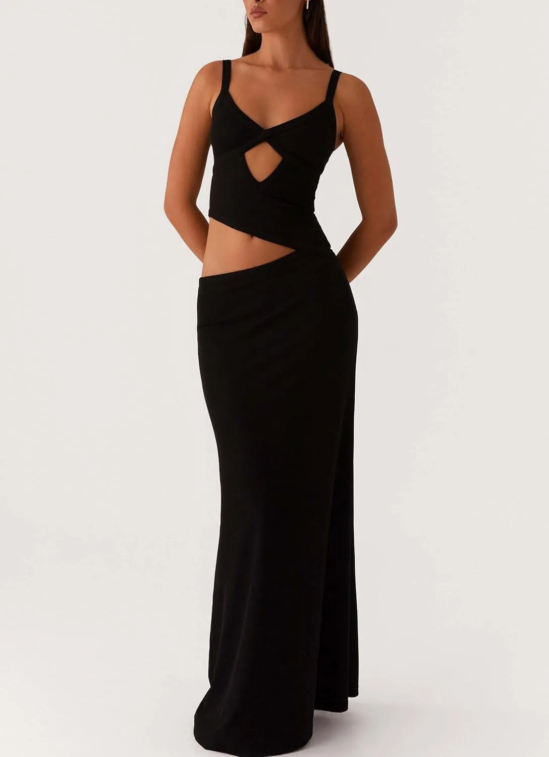 Womens Elegant Spaghetti Strap Maxi Dress Backless Cut Out Bodycon Summer Cami Dress Sexy Formal Cocktail Dresses