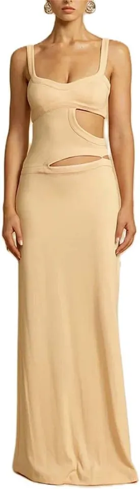 Womens Elegant Spaghetti Strap Maxi Dress Backless Cut Out Bodycon Summer Cami Dress Sexy Formal Cocktail Dresses