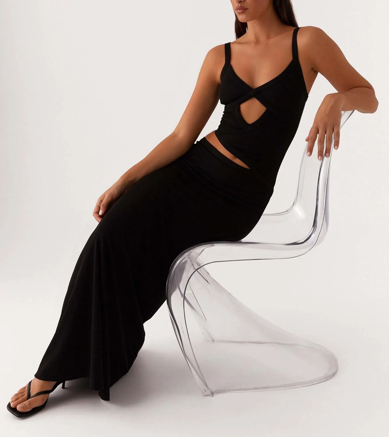Womens Elegant Spaghetti Strap Maxi Dress Backless Cut Out Bodycon Summer Cami Dress Sexy Formal Cocktail Dresses