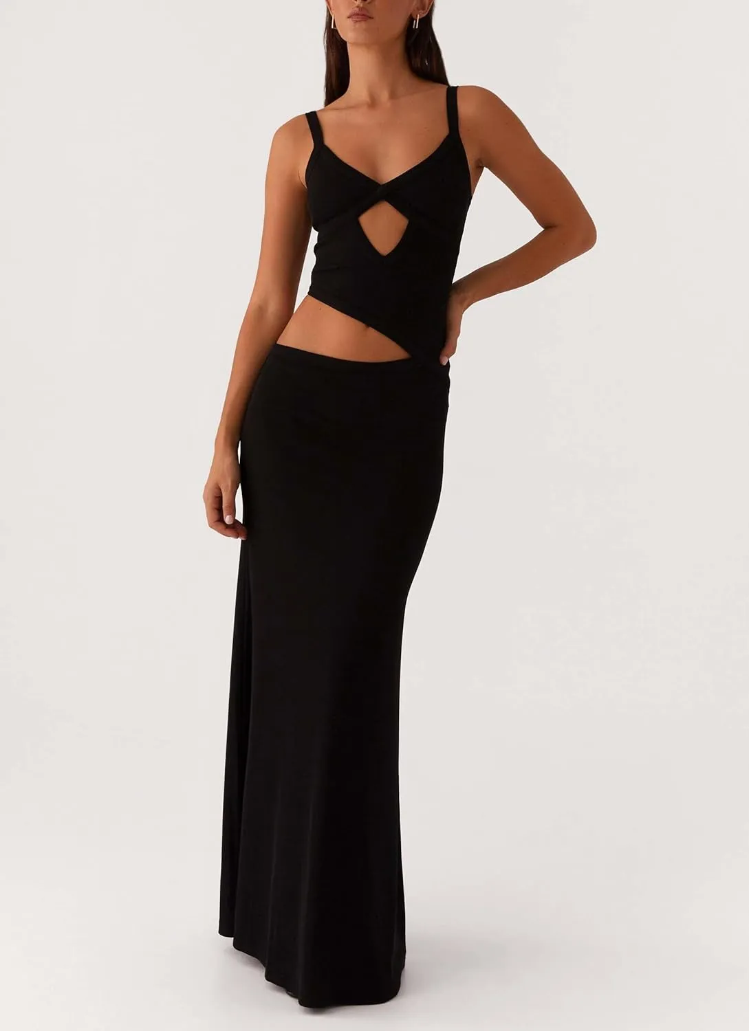 Womens Elegant Spaghetti Strap Maxi Dress Backless Cut Out Bodycon Summer Cami Dress Sexy Formal Cocktail Dresses