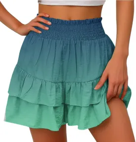 Women's Flowy Shorts Casual Ruffle Tiered Skorts High Waist Soft Mini Tennis Golf Skirt Boho Summer Shorts Dressy