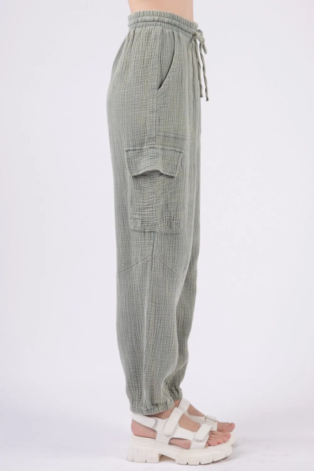 Women's Green Drawstring Jogger Pants Cotton