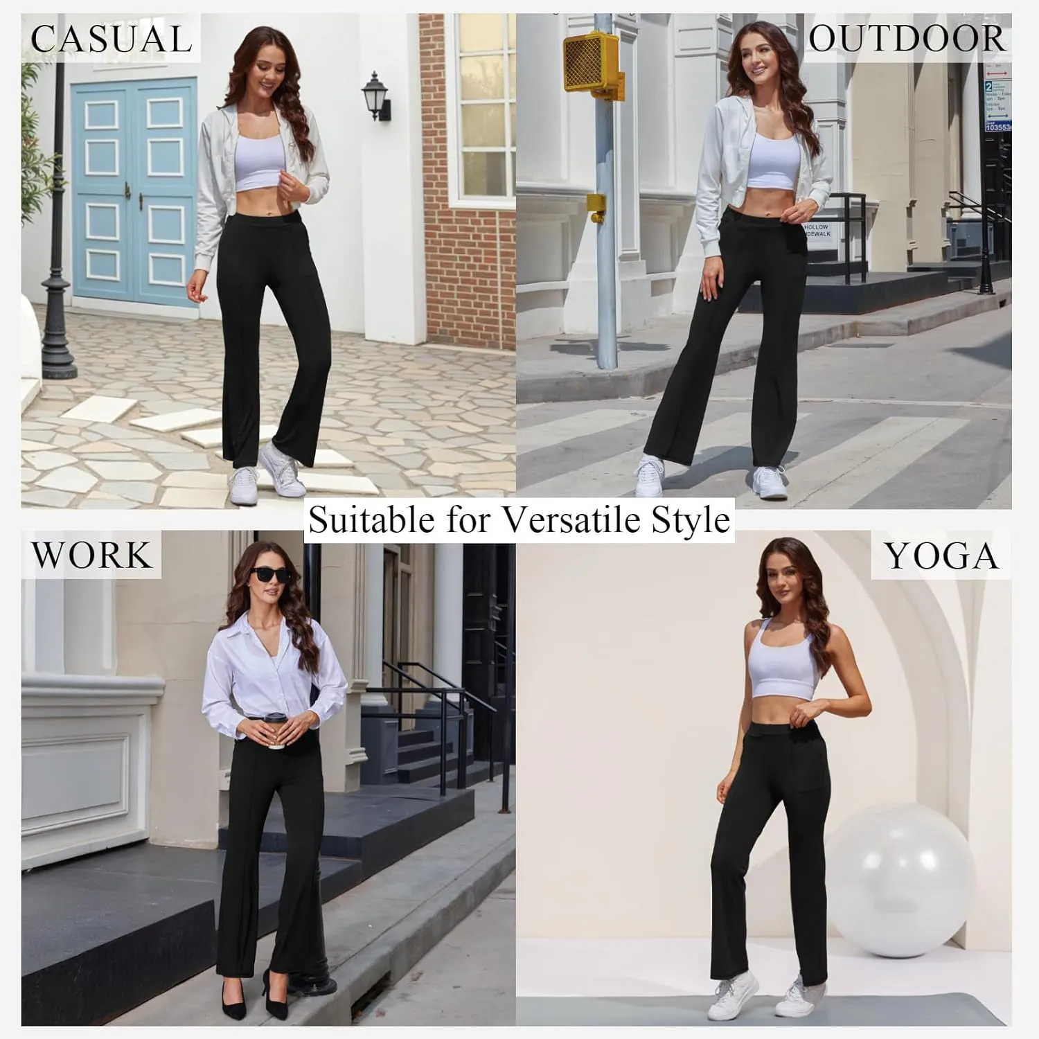 Womens High Waist Dress Work Pants Stretchy Straight Leg Casual Pants Business Office Trousers