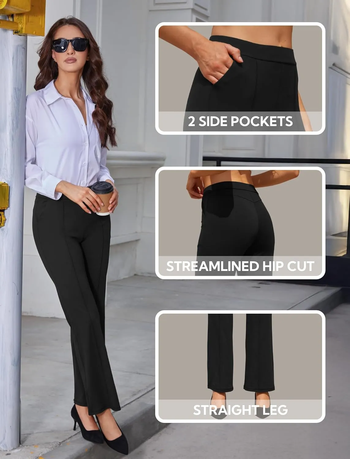 Womens High Waist Dress Work Pants Stretchy Straight Leg Casual Pants Business Office Trousers