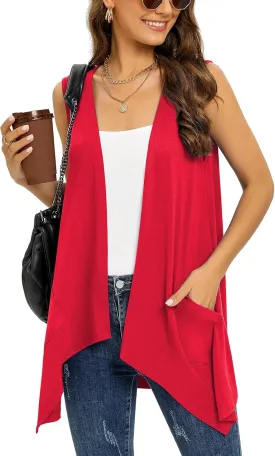 Women's Lightweight Cardigan Casual Soft Long Sleeve Floral Knit Cardigans with Pockets High Low Hem Draped Duster