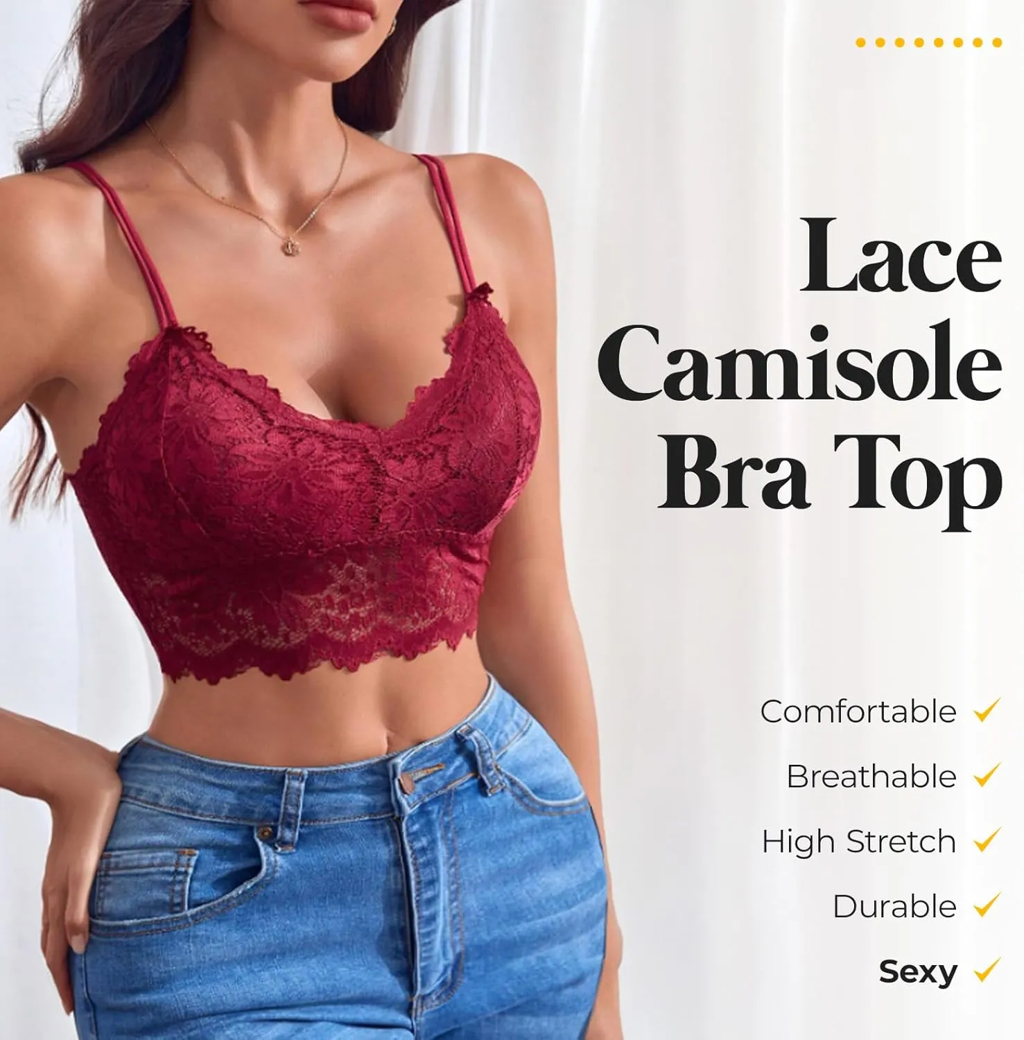 Womens Sexy Lace Camisole Bralette Top with Thin Shoulder Straps Chest Wrap Tops for Outerwear Bralette Crop Top