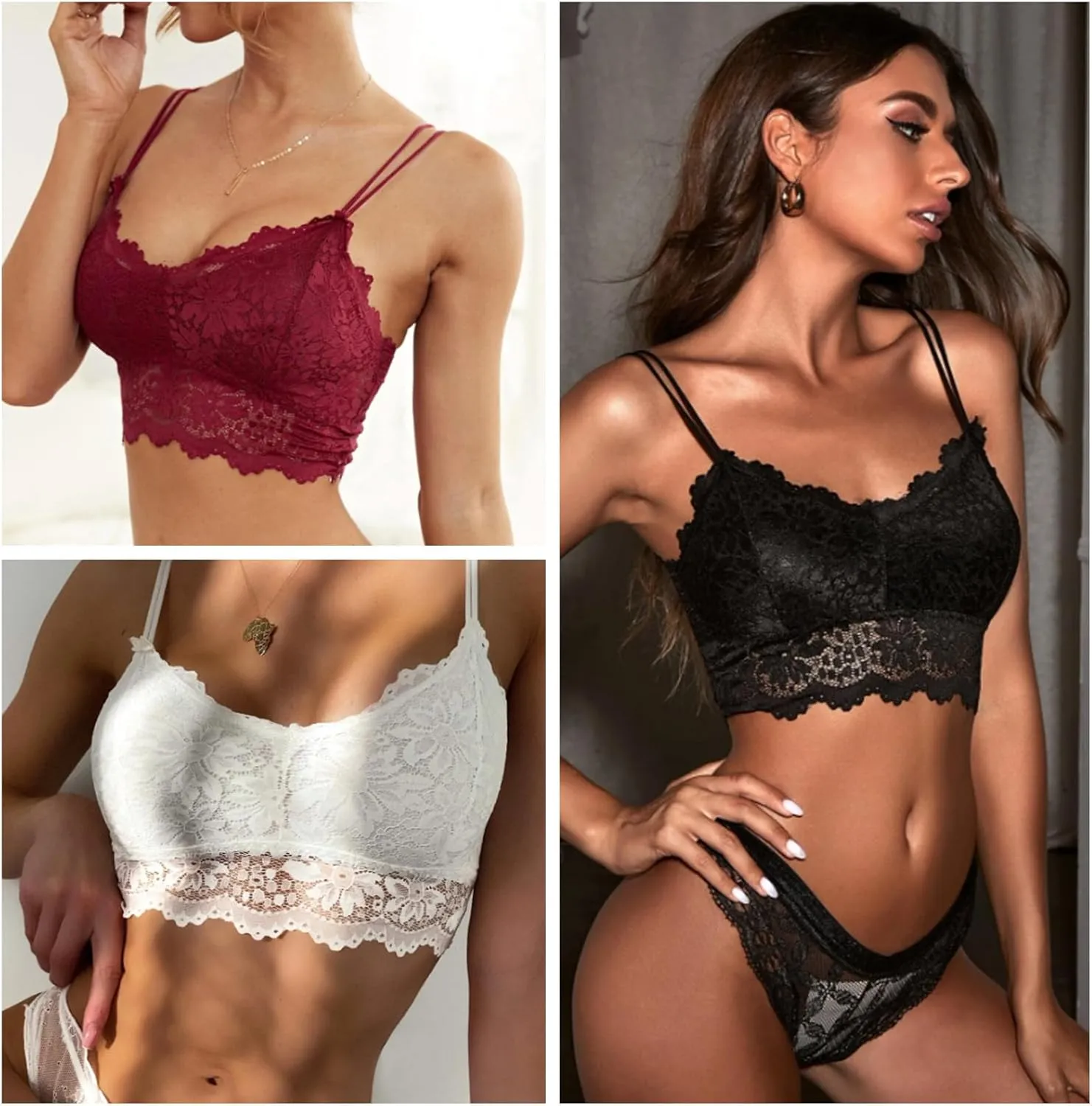 Womens Sexy Lace Camisole Bralette Top with Thin Shoulder Straps Chest Wrap Tops for Outerwear Bralette Crop Top