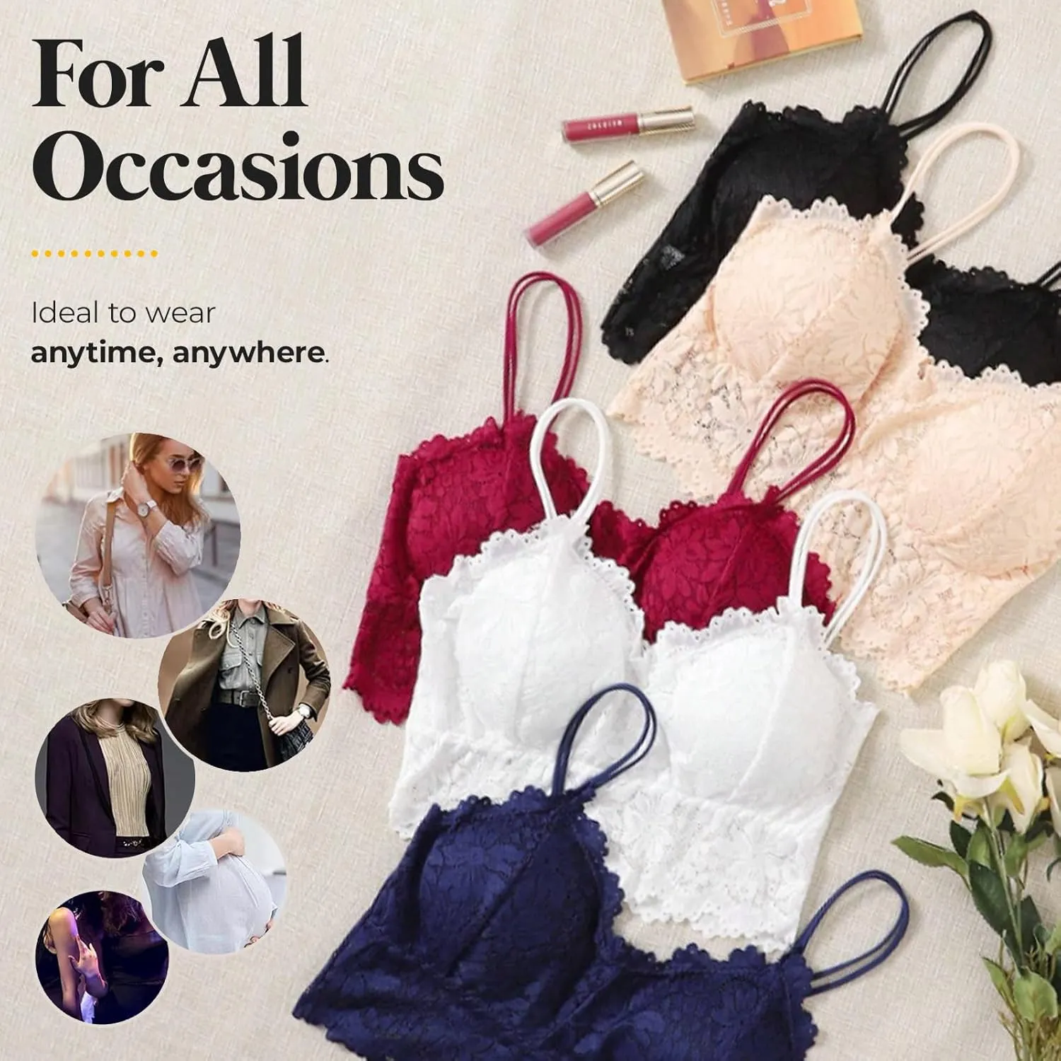 Womens Sexy Lace Camisole Bralette Top with Thin Shoulder Straps Chest Wrap Tops for Outerwear Bralette Crop Top