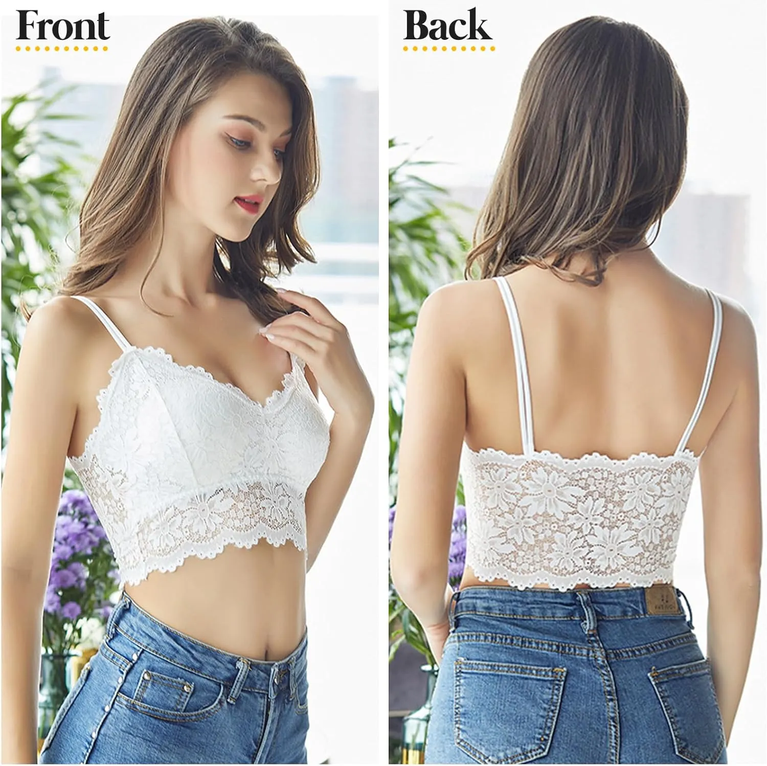 Womens Sexy Lace Camisole Bralette Top with Thin Shoulder Straps Chest Wrap Tops for Outerwear Bralette Crop Top