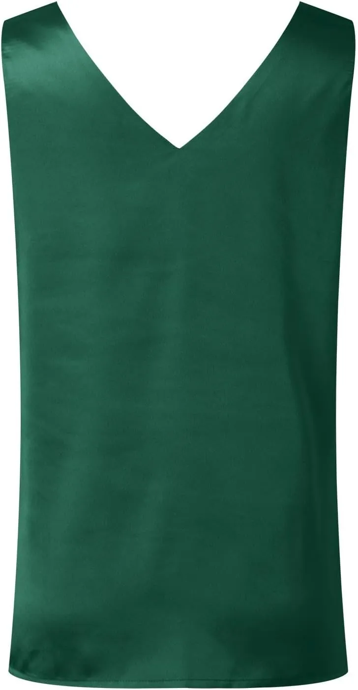 Womens Silk Satin Tank Top V Neck Casual Summer Cami Sleeveless Loose Camisole Blouses Cute Elegant Dressy Tank Shirt