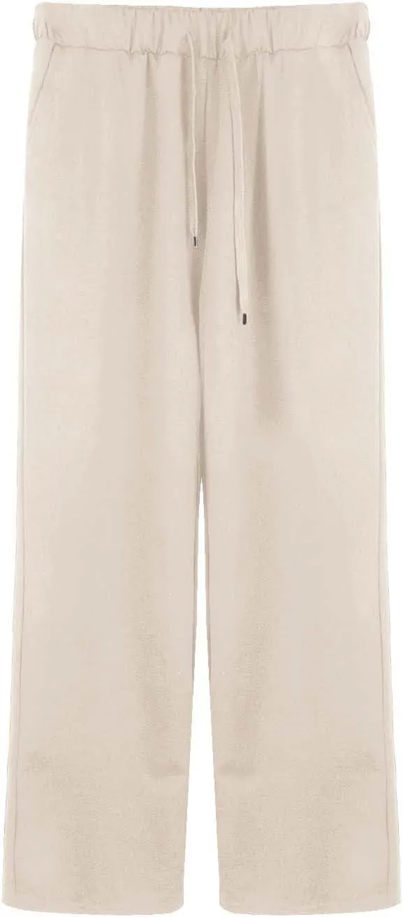 Women's Skin-Friendly Elastic High Waisted Drawstring Wide Leg Fray Hem Sweatpants