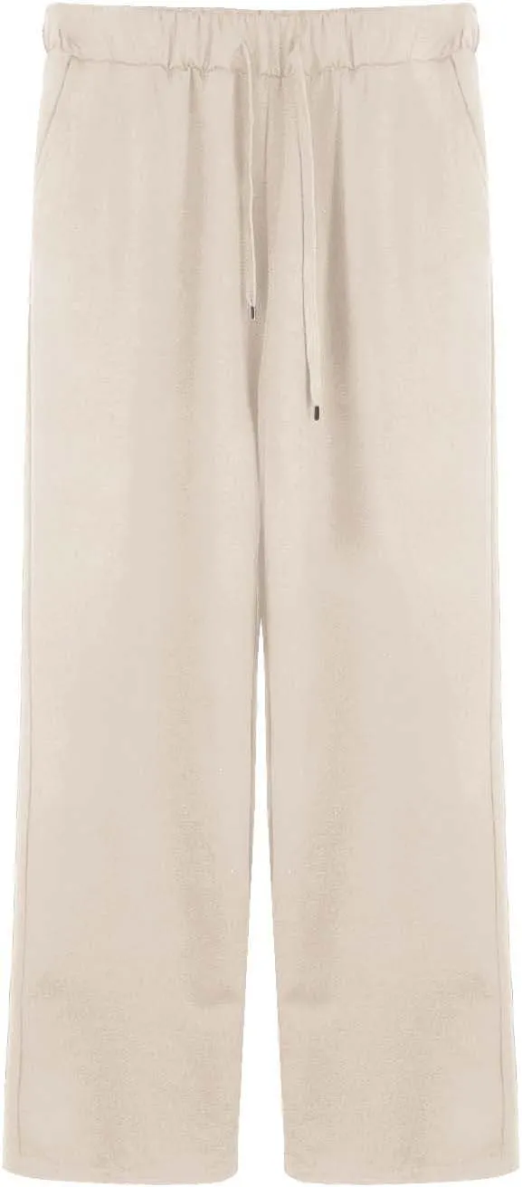 Women's Skin-Friendly Elastic High Waisted Drawstring Wide Leg Fray Hem Sweatpants