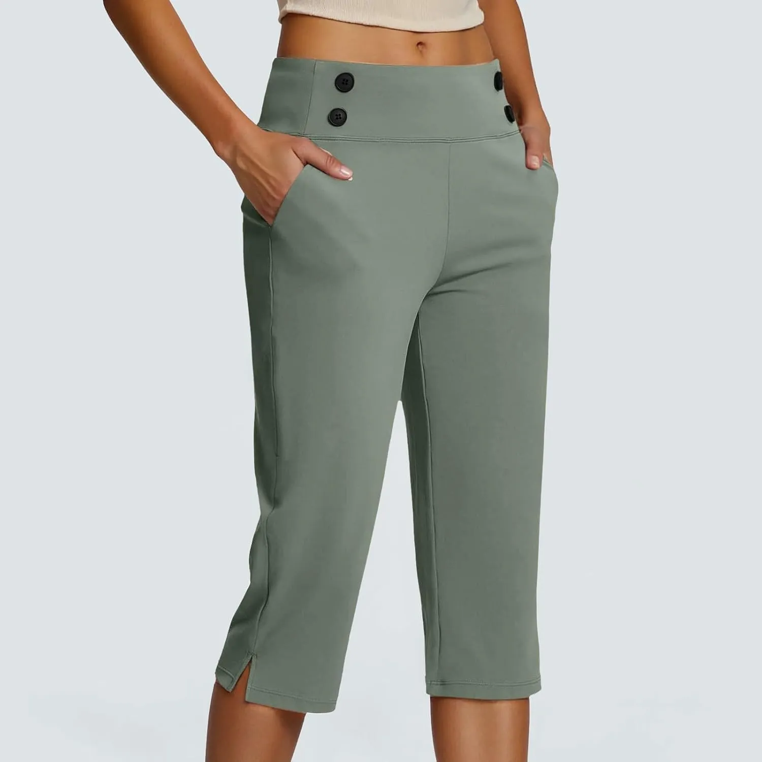 Women's Summer Capri Pants High Waisted Stretch Cropped Trousers Casual Comfortable Yoga Workout Wear Pure Color