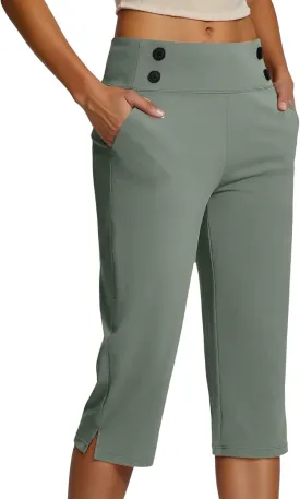 Women's Summer Capri Pants High Waisted Stretch Cropped Trousers Casual Comfortable Yoga Workout Wear Pure Color