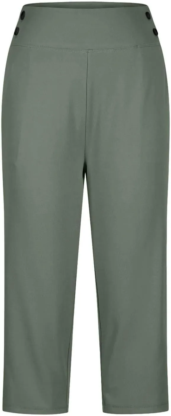 Women's Summer Capri Pants High Waisted Stretch Cropped Trousers Casual Comfortable Yoga Workout Wear Pure Color