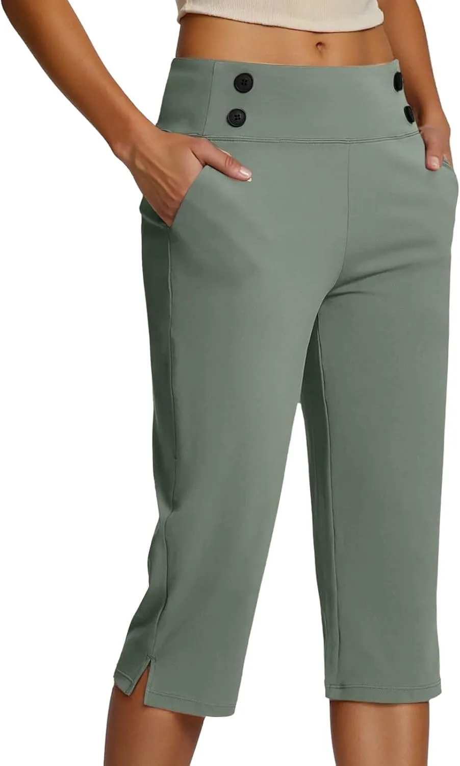 Women's Summer Capri Pants High Waisted Stretch Cropped Trousers Casual Comfortable Yoga Workout Wear Pure Color