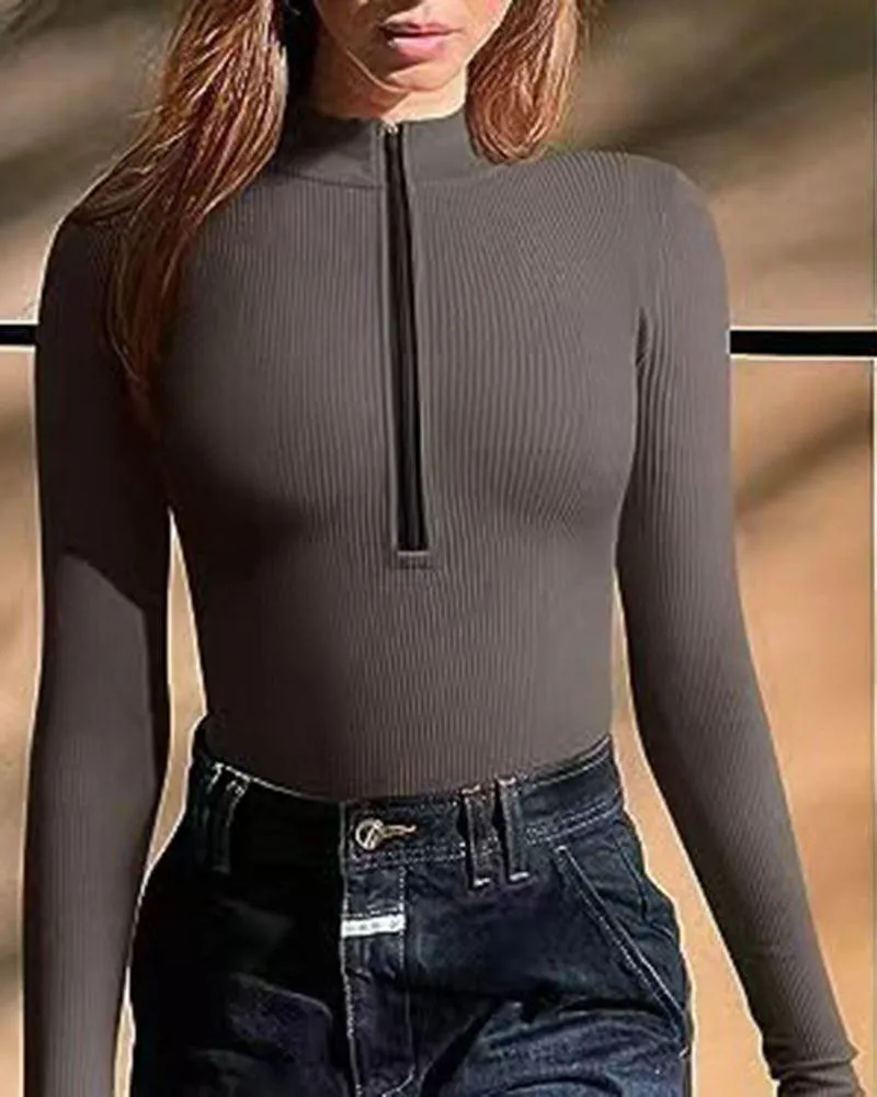 Zip Long Sleeve Triangle Bodysuit